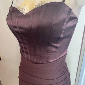 Windsor brown satin mesh mini dress